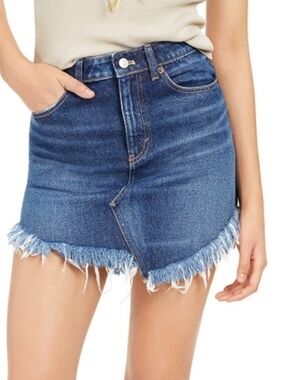 Free People Blue Frayed Hem Denim Mini Skirt